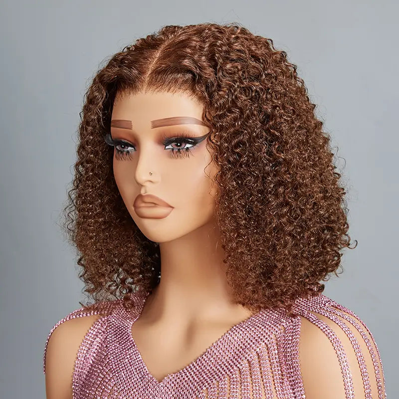 7x5 13x4 Glueless Chocolate Brown Bob Kinky Curly Wig Human Hair