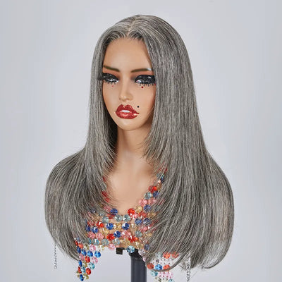 13x4 Glueless Layered Popular Salt & Pepper Color Straight Wig