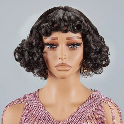Glueless Fake Scalp Bob Wig Rose Curly 3s Wear Go Human Hair