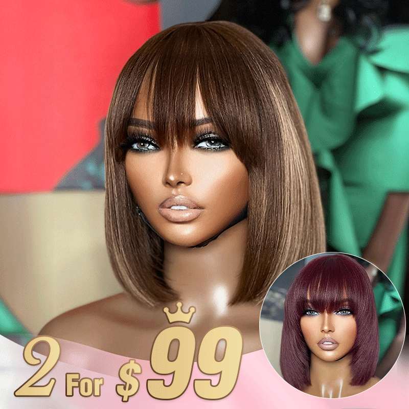 2 𝑭𝑶𝑹 $99🔥 Glueless Summer Essential Silky Bob Easy To Style Straight Wig With Bangs