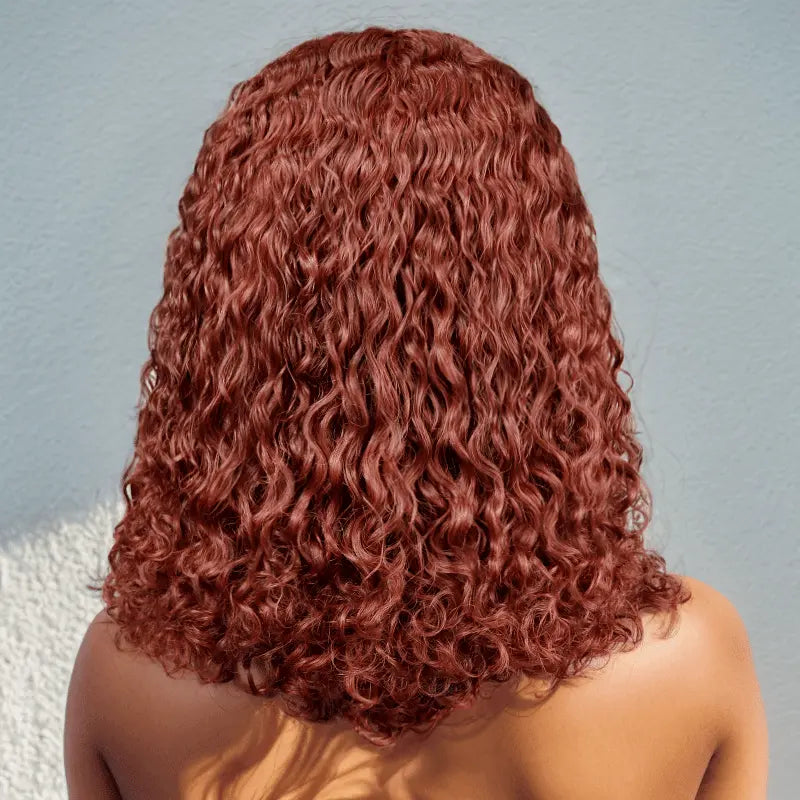 7x5 13x4 Glamorous Glueless Reddish Brown Bob Wig Curly Wave Frontal Wig