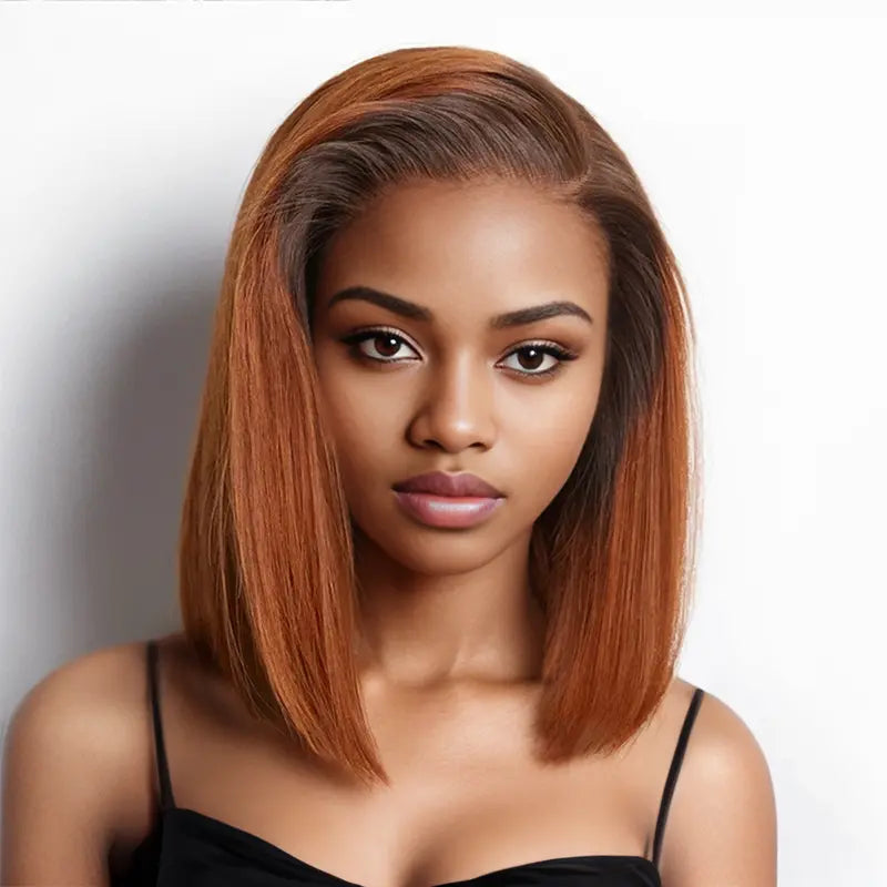 7x5 13x4 Glueless Ginger Ombre Blunt Cut Silky Bob Straight Wig
