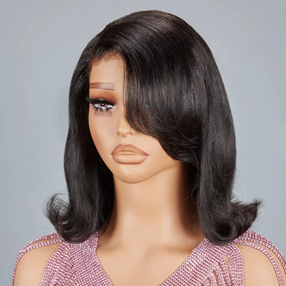 13x4 Glueless Cute Bob Layered Cut Wig Wear Go Wavy Human Hair
