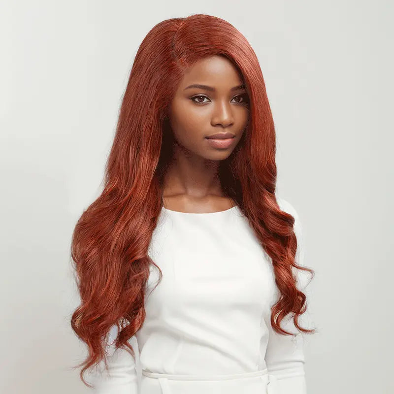 7x5 13x4 C Part Glueless Reddish Brown Color Body Wave Wig