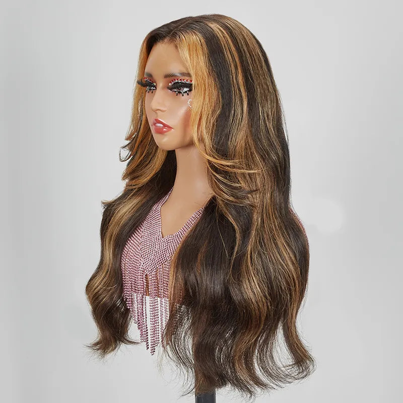 7x5 13x4 Glueless Layered Blonde Highlight Body Wave Wig