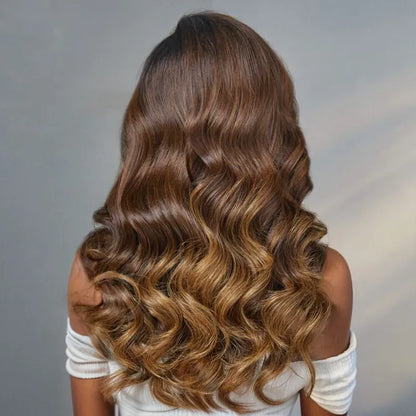 Glueless Pre Plucked Ombre Brown Loose Body Wave 9X6 Frontal Wig