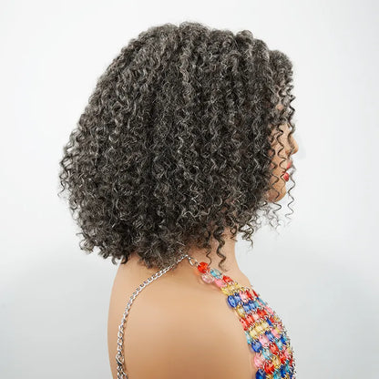 13x4 Glueless Elegant Kinky Curly Salt &amp; Pepper Color Bob Wig