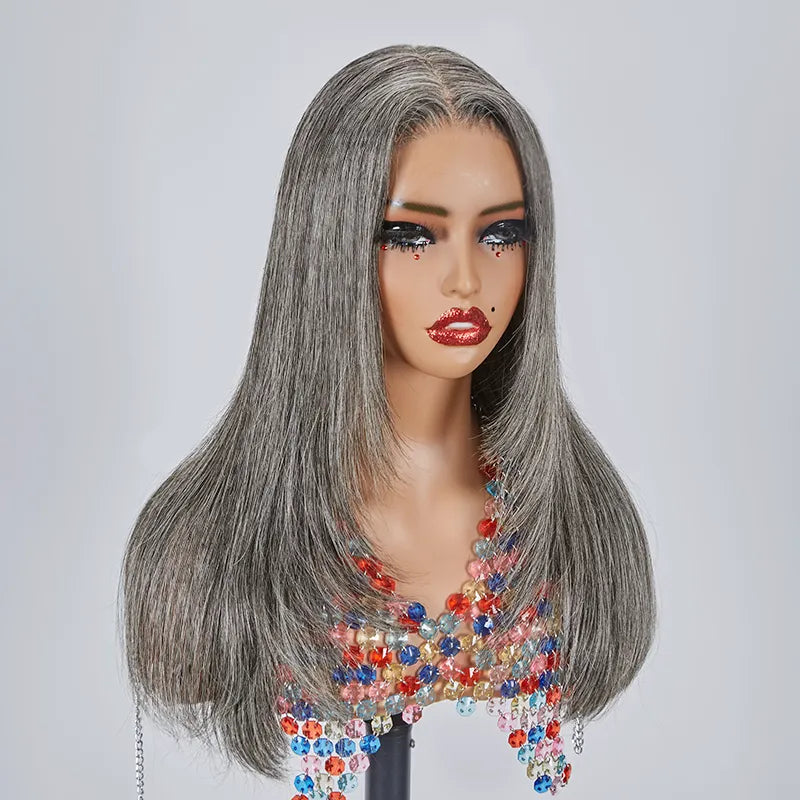 13x4 Glueless Layered Popular Salt & Pepper Color Straight Wig