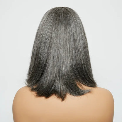 13x4 Glueless Layered Salt &amp; Pepper Color Bob Wig Straight