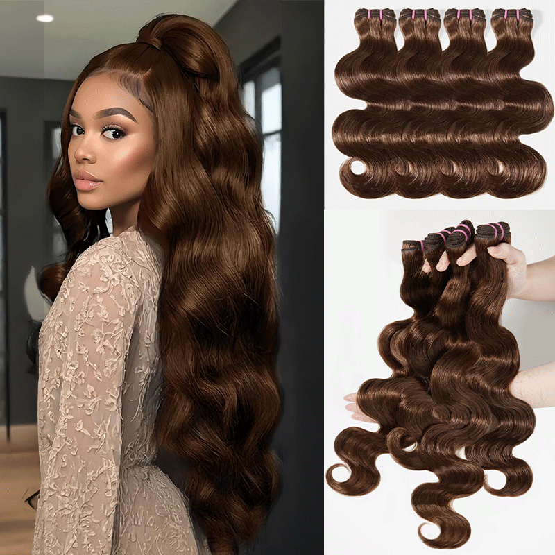 Dark Chocolate Brown Body Wave Bundles Virgin Brazilian Human Hair Extensions