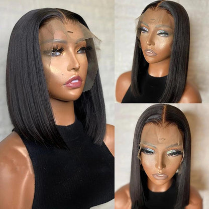 4x4/13x4 Lace Wig Short Bob Brazilian Straight Human Hair Wigs Middle Part - SHINE HAIR WIG