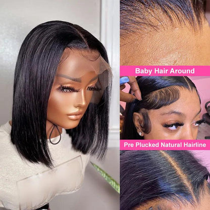 4x4/13x4 Lace Wig Short Bob Brazilian Straight Human Hair Wigs Middle Part - SHINE HAIR WIG