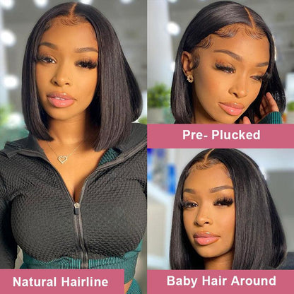 4x4/13x4 Lace Wig Short Bob Brazilian Straight Human Hair Wigs Middle Part - SHINE HAIR WIG