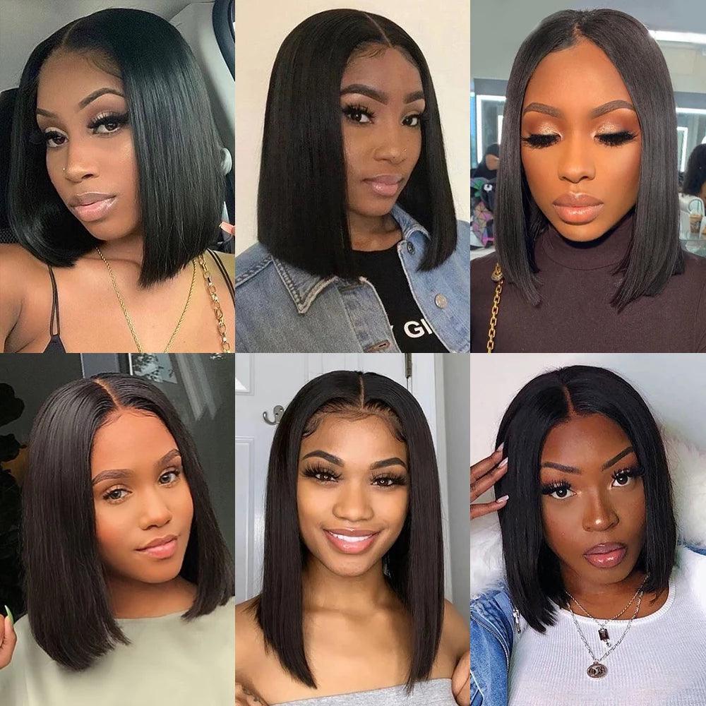 4x4/13x4 Lace Wig Short Bob Brazilian Straight Human Hair Wigs Middle Part - SHINE HAIR WIG