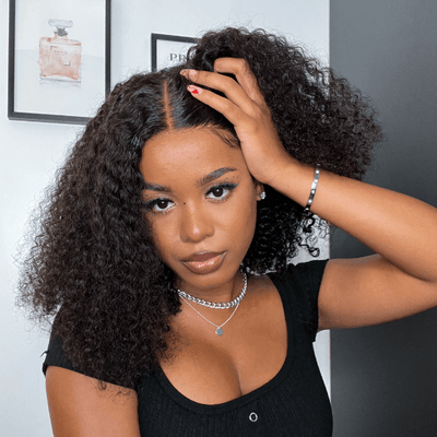 4x4/13x4 Lace Wig Short Curly Bob Wigs Human Hair Brazilian Deep Wave Middle Part - SHINE HAIR WIG