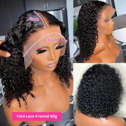 4x4/13x4 Lace Wig Short Curly Bob Wigs Human Hair Brazilian Deep Wave Middle Part - SHINE HAIR WIG