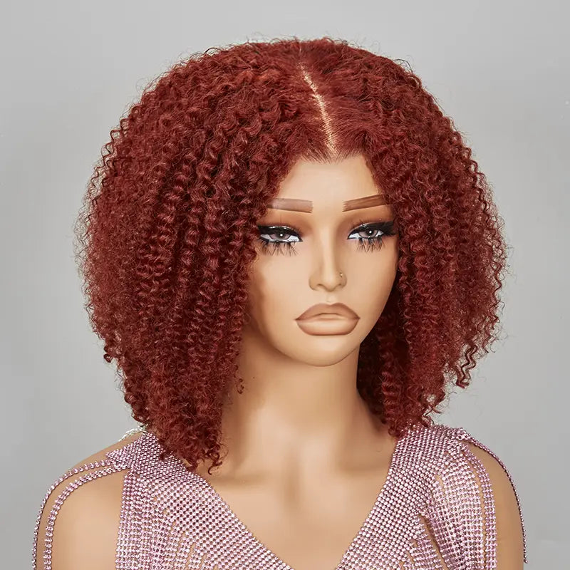 7x5 13x4 Glueless Bob Reddish Brown Pre-cut Lace Kinky Curly Wig