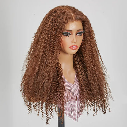 7x5 13x4 Glueless Bouncy Chocolate Brown Color Kinky Curly Wig