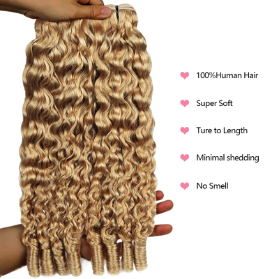 Burmese Curly Hair Extensions Honey Blonde Color 100% Natural Unprocessed Raw Weave