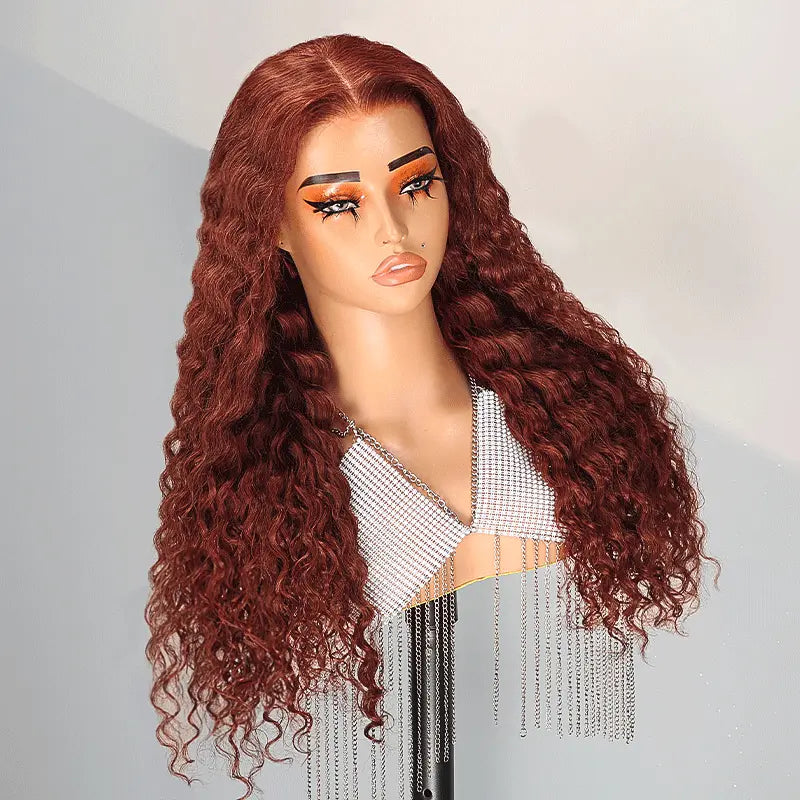 7x5 Glueless Hottest Reddish Brown Colored Wig Micro Knots Curly Human Hair