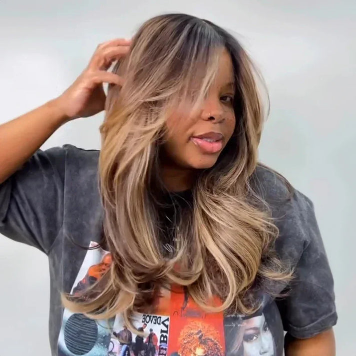 Glueless Ombre Blonde Highlights 4x4 Wig  Body Wave Human Hair