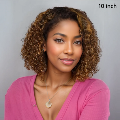 Perfect Volume Elasticity Glueless 4x4 Bob Highlights Ombre Brown/Black Color Curly Wig