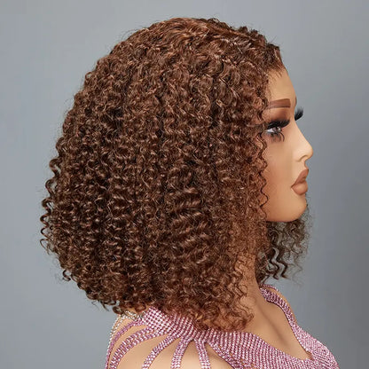 7x5 13x4 Glueless Chocolate Brown Bob Kinky Curly Wig Human Hair