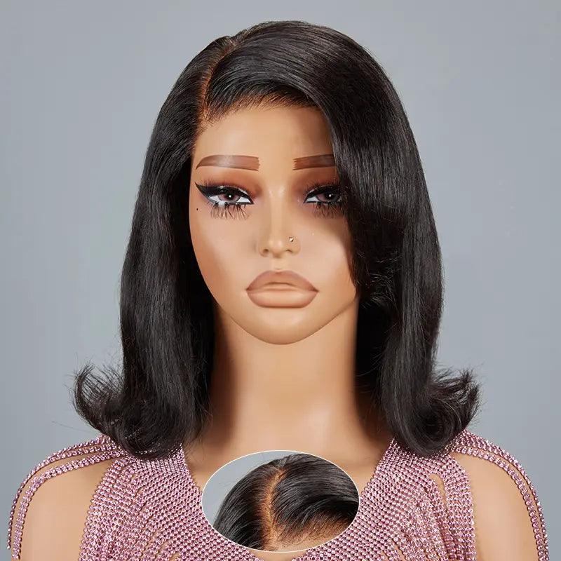 13x4 Glueless Cute Bob Layered Cut Wig Wear Go Wavy Human Hair