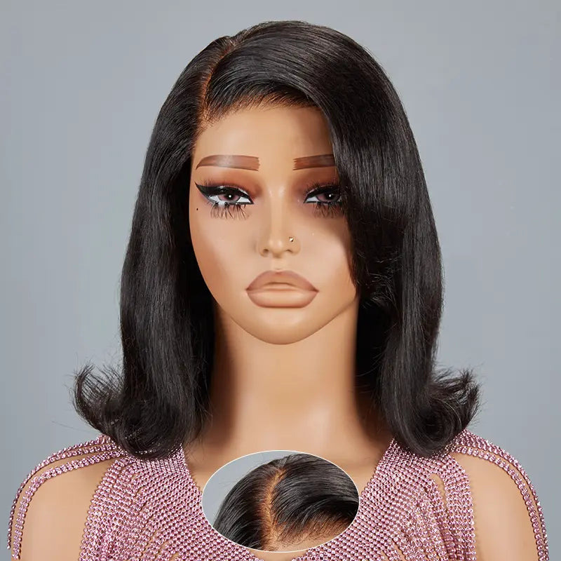 13x4 Glueless Cute Bob Layered Cut Wig Wear Go Wavy Human Hair