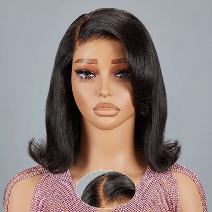 13x4 Glueless Cute Bob Layered Cut Wig Wear Go Wavy Human Hair