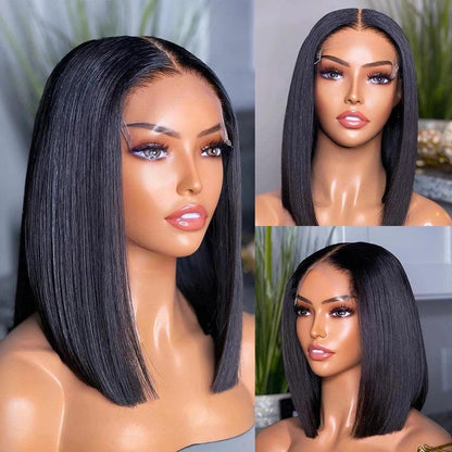 5x5 Real HD Lace Closure Wig Short Straight Bob Wig Human Hair - SHINE HAIR WIG