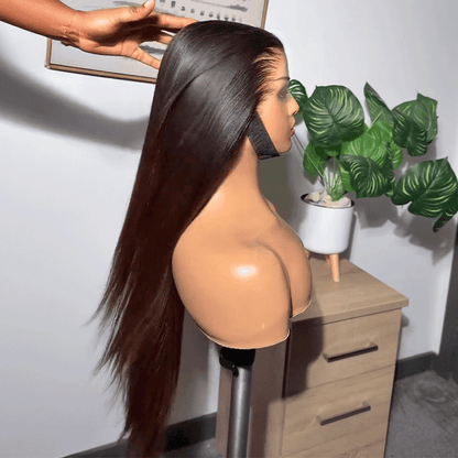 Perruque sans colle droites cheveux humains de couleur marron chocolat