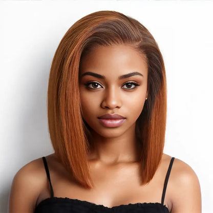 7x5 13x4 Glueless Ginger Ombre Blunt Cut Silky Bob Straight Wig