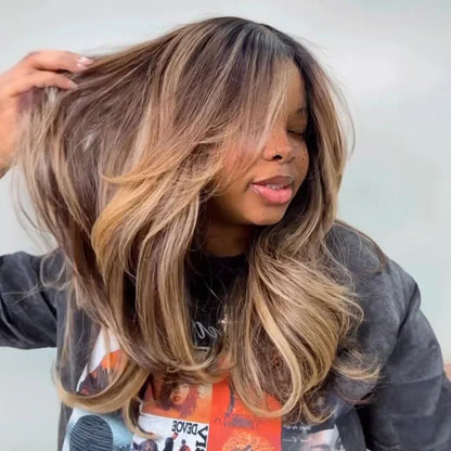Glueless Ombre Blonde Highlights 4x4 Wig  Body Wave Human Hair