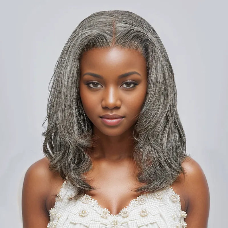 13x4 Glueless Layered Short Bob Salt & Pepper Color Wig Wavy