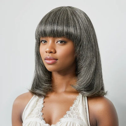 13x4 Glueless Layered Salt &amp; Pepper Color Bob Wig Straight