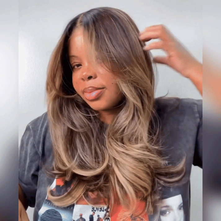 Glueless Ombre Blonde Highlights 4x4 Wig  Body Wave Human Hair
