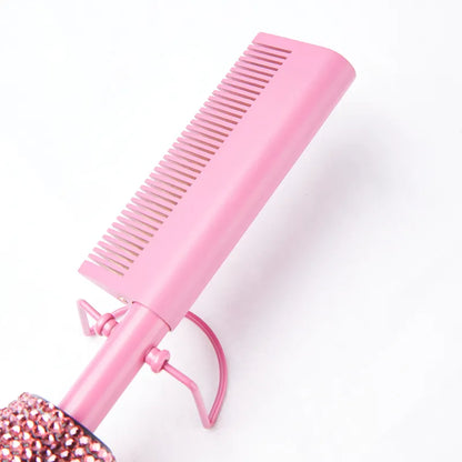 SHINE Electric Hair Straightener Comb with Diamonds 30s Fast Heating &amp; Adjustable Temperature