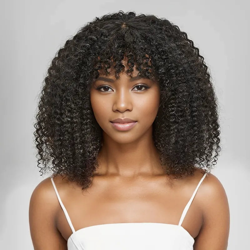 For Beginners Glueless Kinky Curly Wear Go Bob Wig With Bangs