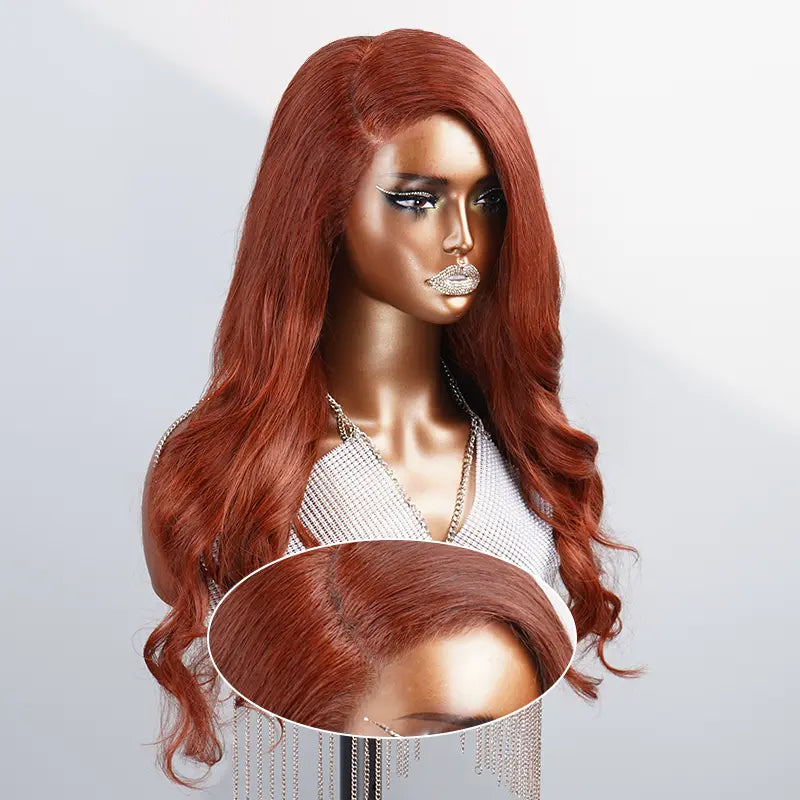 7x5 13x4 C Part Glueless Reddish Brown Color Body Wave Wig