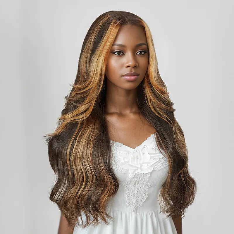 7x5 13x4 Glueless Layered Blonde Highlight Body Wave Wig