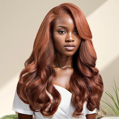 7x5 13x4 C Part Glueless Copper Brown Layered Wear Go Wavy Human Hair Frontal Wig - SHINE HAIR WIG
