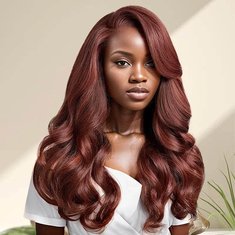 7x5 13x4 C Part Glueless Reddish Brown Body Wave Human Hair Frontal Wig - SHINE HAIR WIG