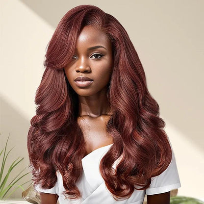 7x5 13x4 C Part Glueless Reddish Brown Body Wave Human Hair Frontal Wig - SHINE HAIR WIG