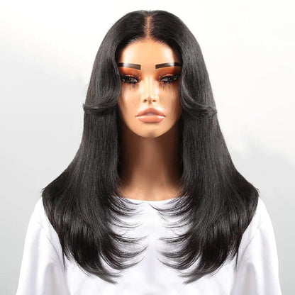 7x5 13x4 Designer Layered Glueless Wear&amp;Go Curtain Bangs Natural Wave Wig - SHINE HAIR WIG