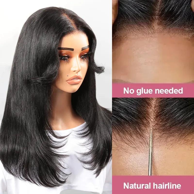 7x5 13x4 Designer Layered Glueless Wear&Go Curtain Bangs Natural Wave Wig - SHINE HAIR WIG