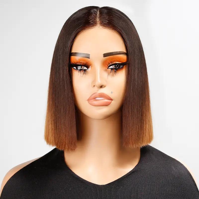 7x5 13x4 Elegant Brown Ombre Glueless Minimalist Bob Wig Straight Human Hair - SHINE HAIR WIG