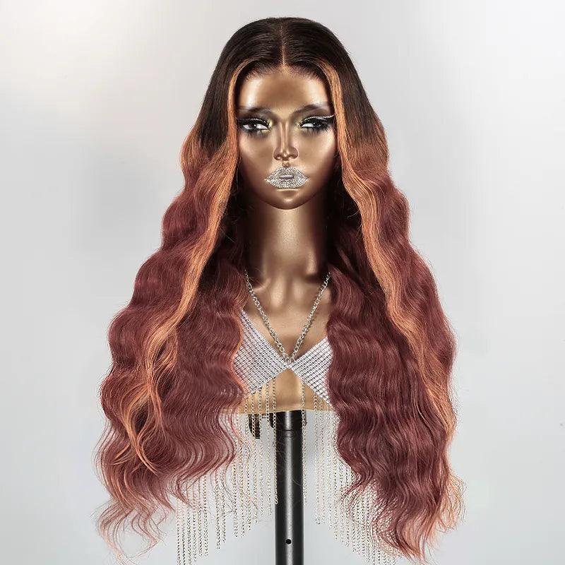 7x5 13x4 Glueless Gradient Reddish Brown Human Hair Body Wave Frontal Wig - SHINE HAIR WIG