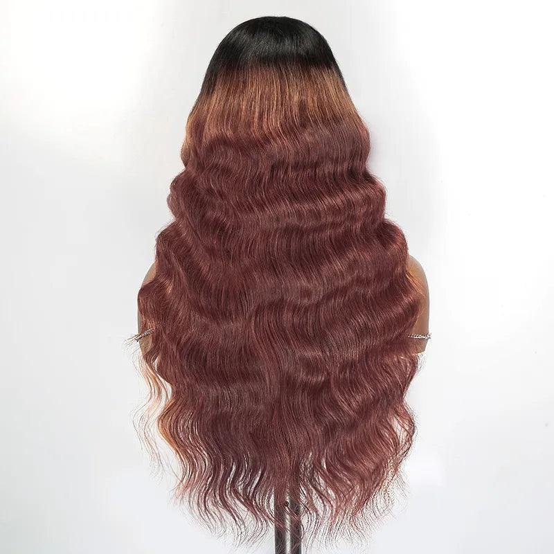7x5 13x4 Glueless Gradient Reddish Brown Human Hair Body Wave Frontal Wig - SHINE HAIR WIG