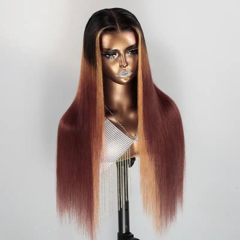 7x5 13x4 Glueless Gradient Reddish Brown Straight Human Hair Frontal Wig - SHINE HAIR WIG